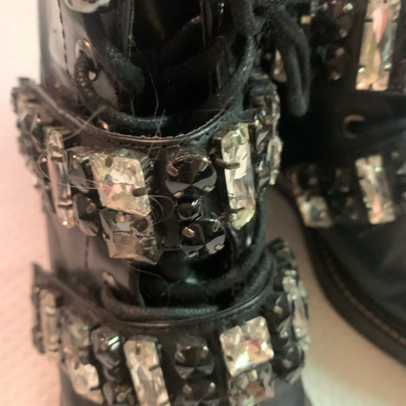 ZARA Leather Embellished Biker Boots SZ aus 5 as new biker goth dress style Rare - Picture 14 of 16